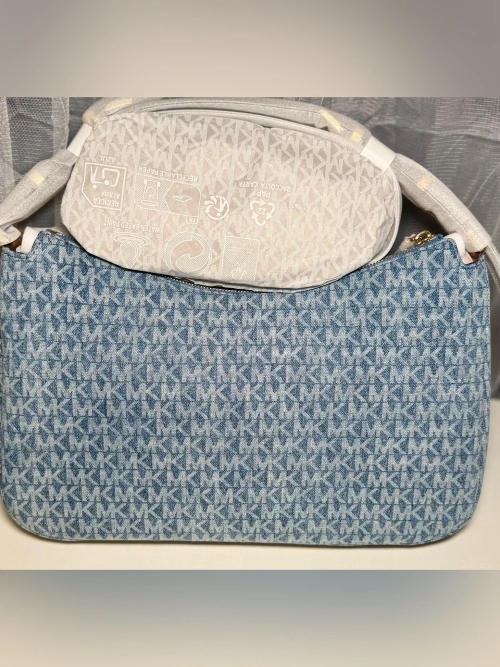 Michael Kors Blue Signature MK Jacquard Shoulder Bag